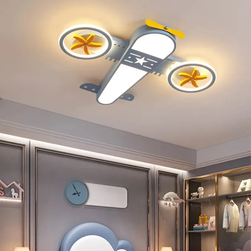 מנורת תקרה מטוס כחול לד לחדר ילדים
