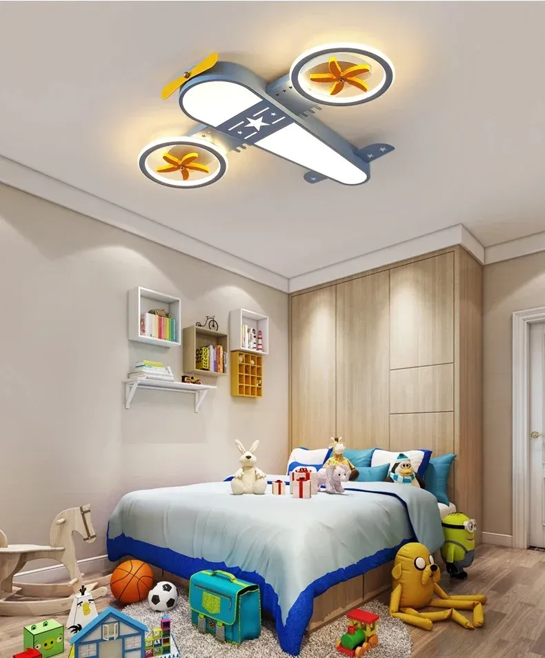 מנורת תקרה מטוס כחול לד לחדר ילדים