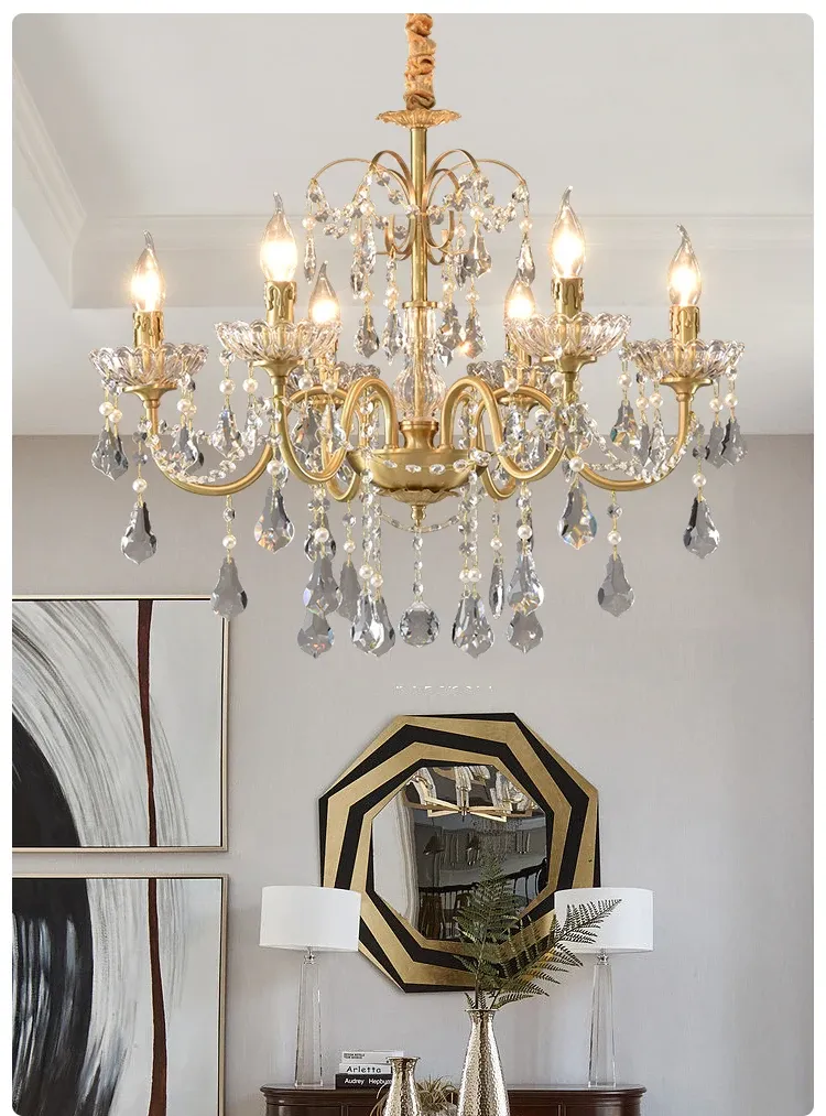 נברשת קריסטל נחושת מלאה בסגנון צרפתי רומנטי