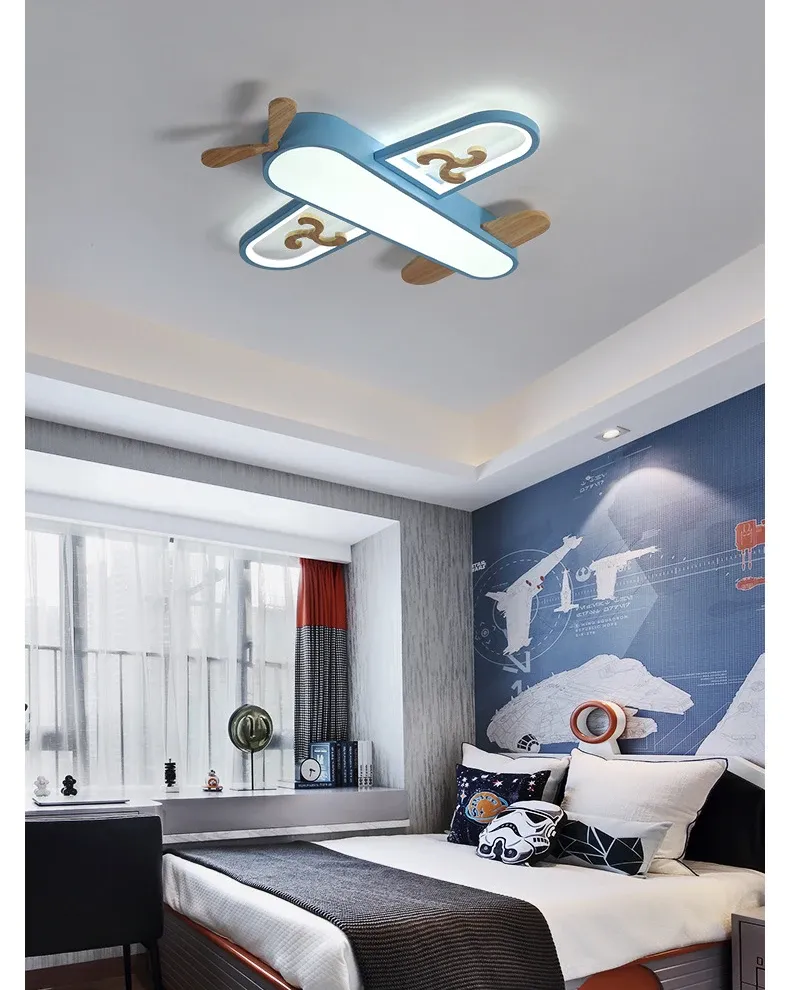 מנורת תלייה מטוס פסטל לד מעץ ומתכת לחדר ילדים