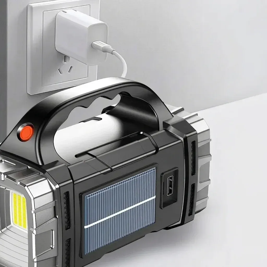 פנס יד נטען שחור עם תאורת הצפה