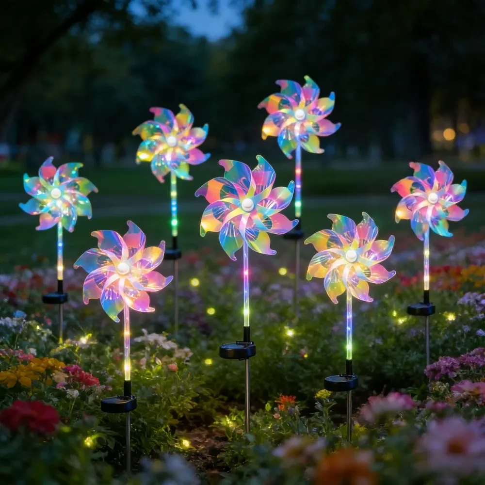 זוג יתדות רוח סולאריות צבעוניות לגינה