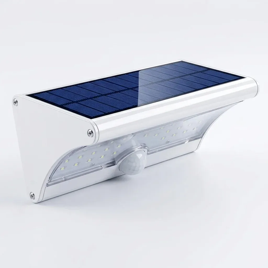 פנס קיר סולארי חכם לבן עם חיישן