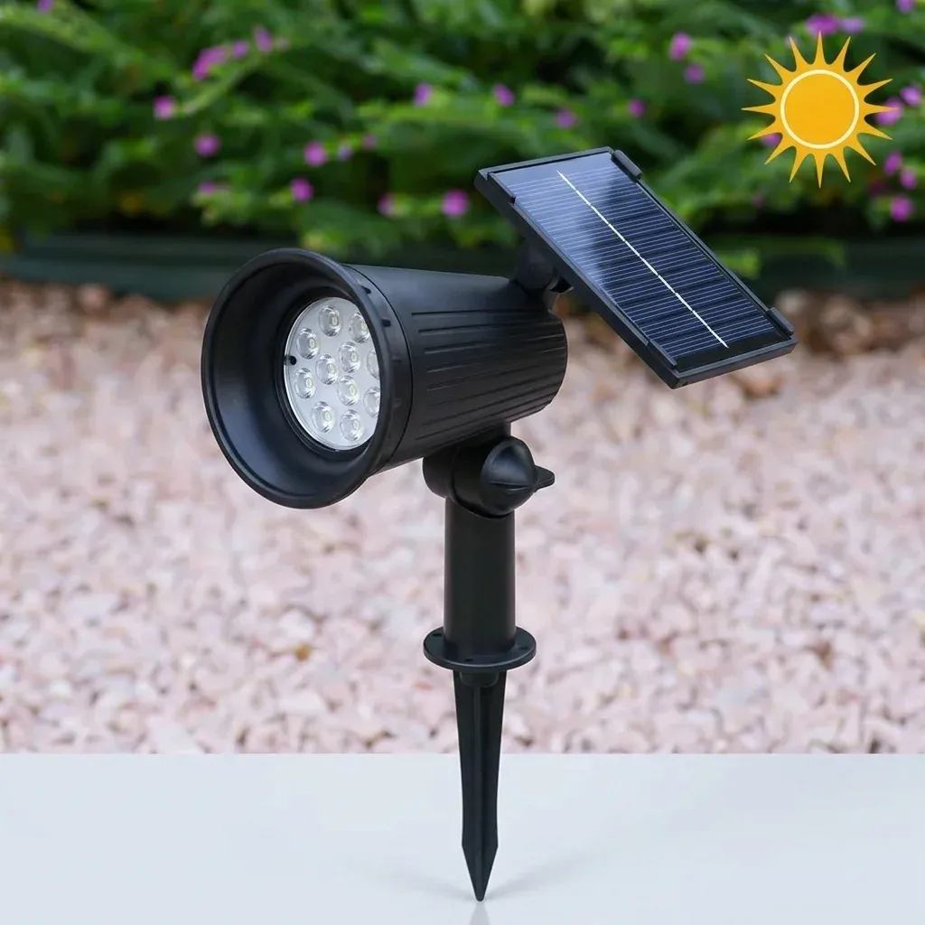 זרקור קרקע סולארי מתכוונן שחור לגינה