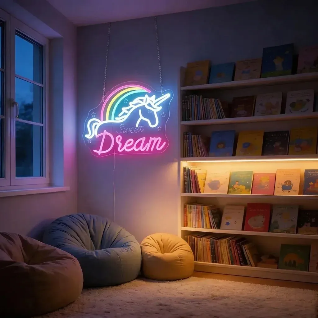 שלט ניאון חד קרן קשת חלום מתוק