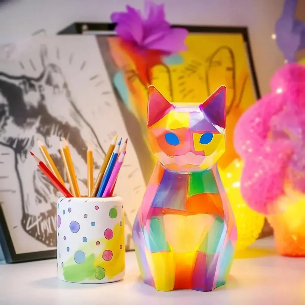 מנורת לילה גיאומטרית בצורת חתול צבעוני