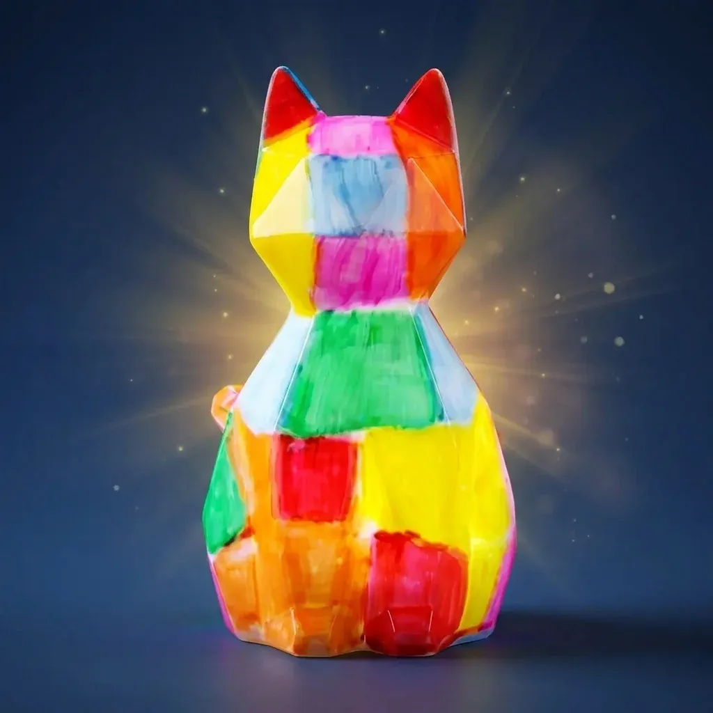 מנורת לילה גיאומטרית חתול צבעונית
