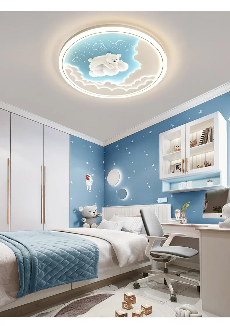 מנורת תקרה דוב כחול לד עם שלט לחדר ילדים