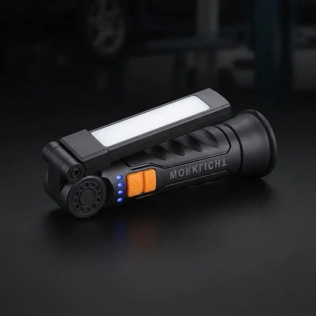 פנס עבודה נטען מגנטי שחור עם וו