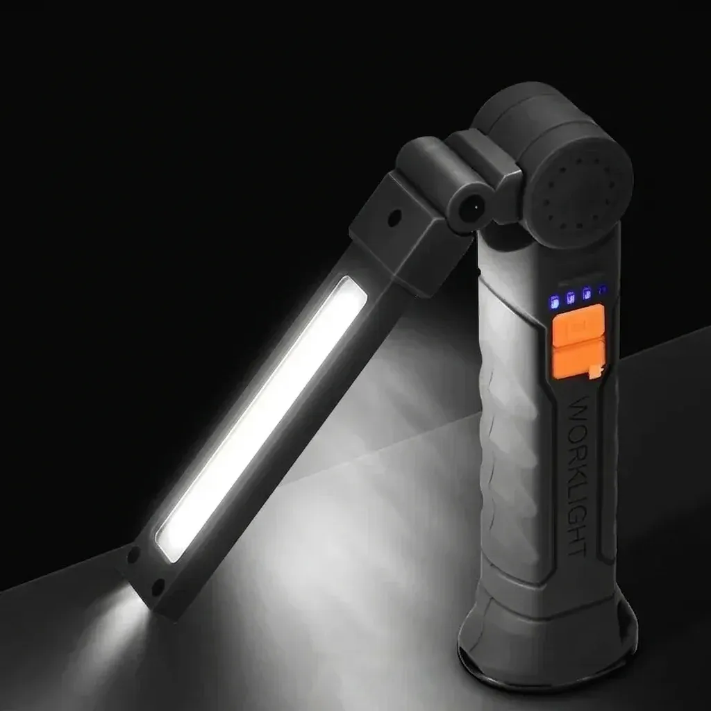 פנס עבודה נטען מגנטי שחור עם וו