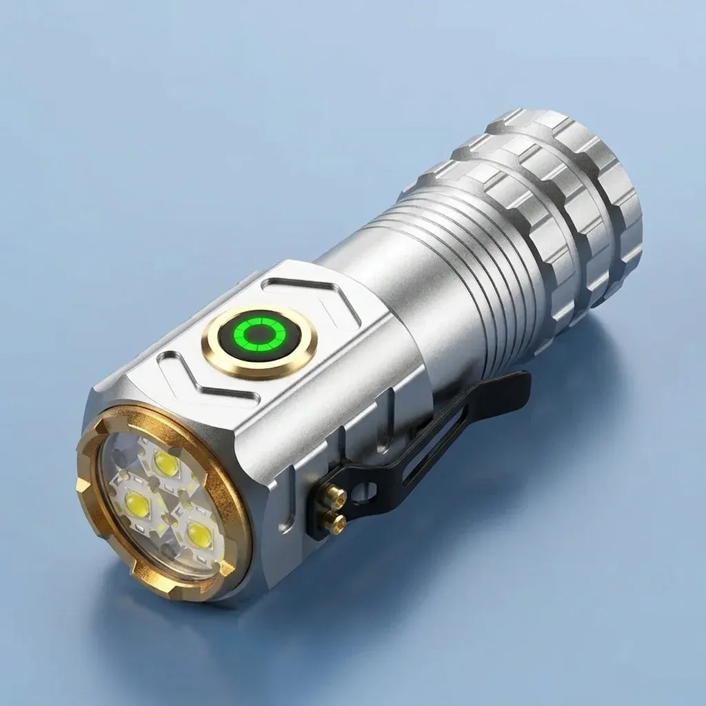 פנס כיס נטען כסוף עם מגנט