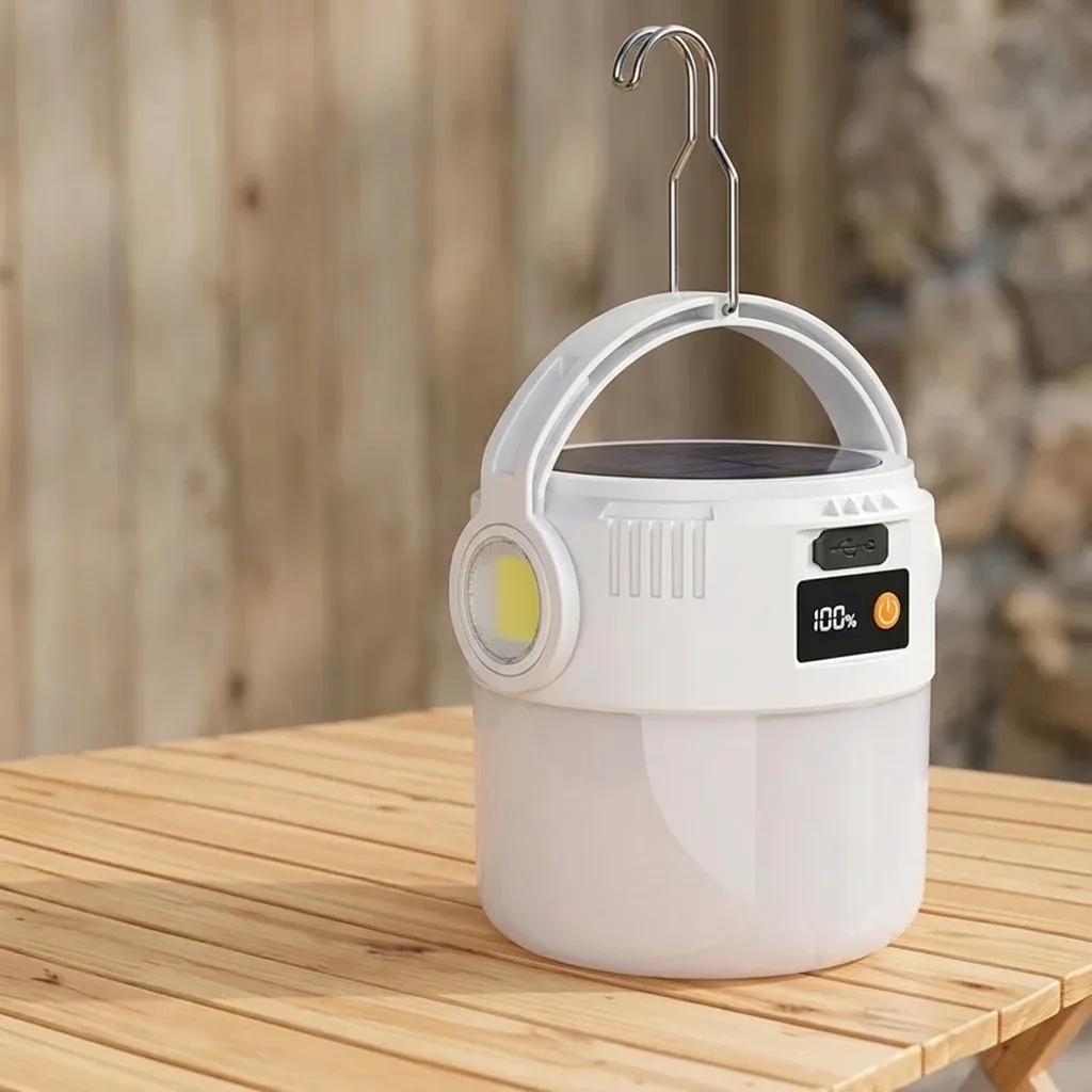 פנס קמפינג סולארי נטען קומפקטי לבן