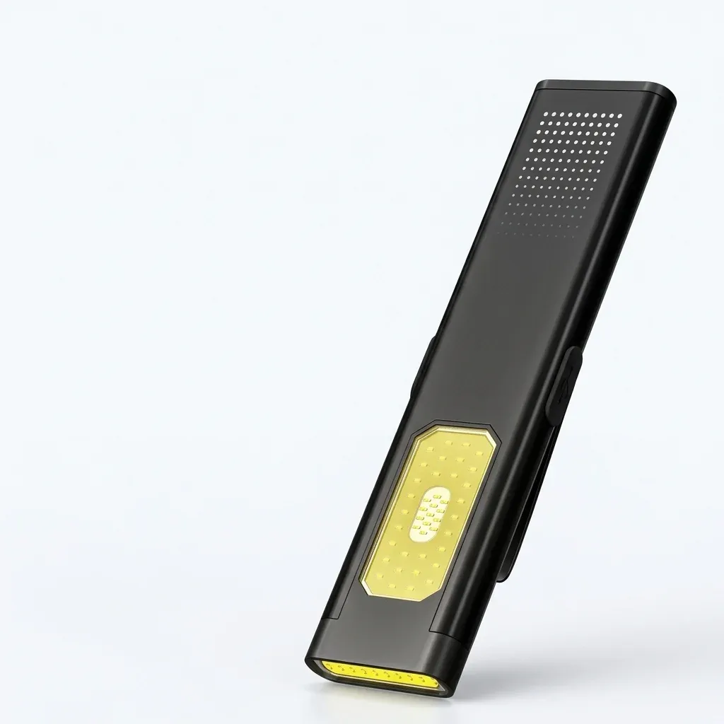 פנס עבודה נטען שחור עם קליפס