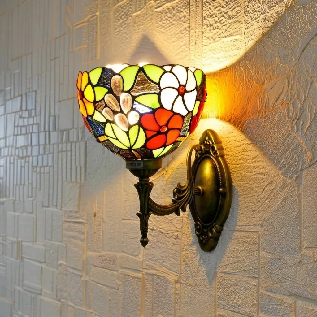 מנורת קיר טיפאני רטרו מזכוכית צבעונית