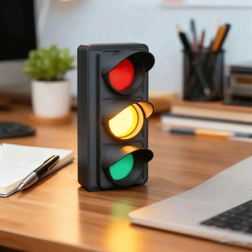 נורת סטטוס שולחנית שחורה עם שלושה אורות