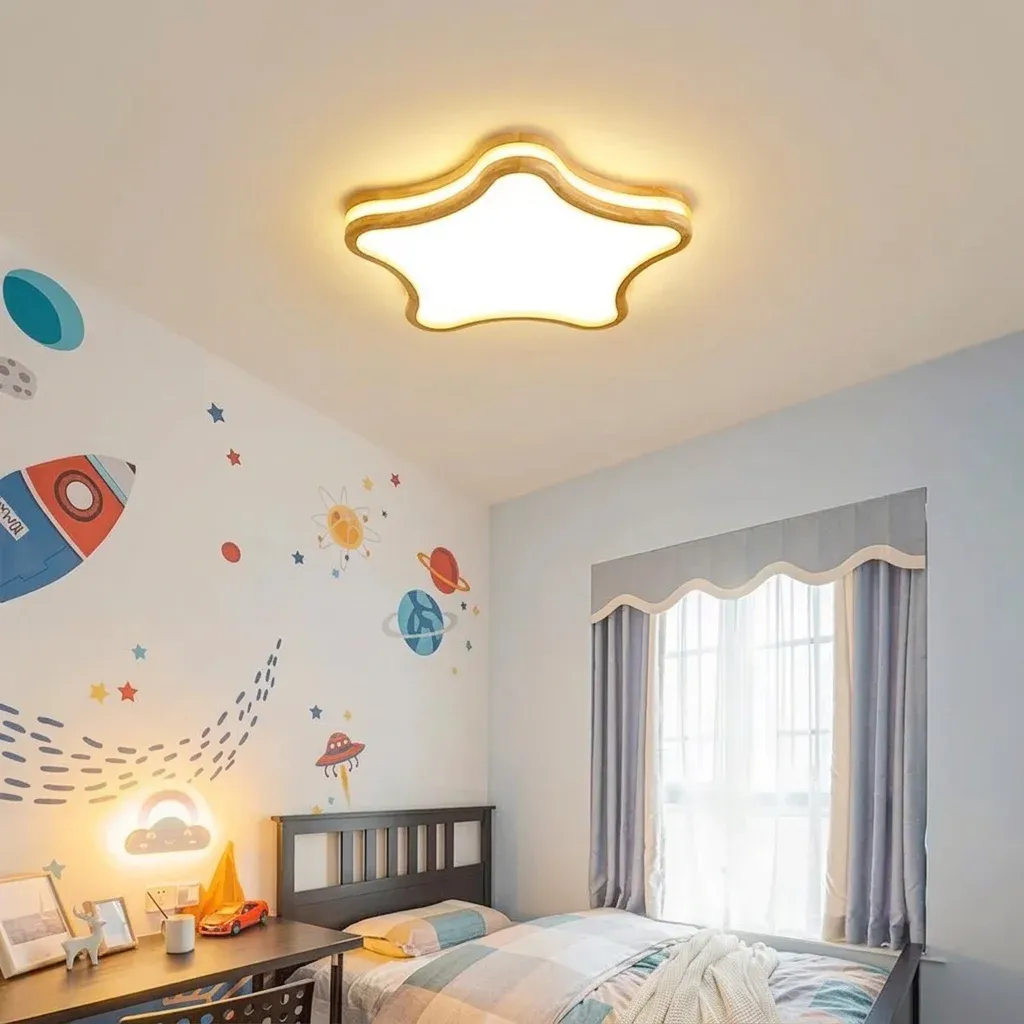 מנורת תקרה לד ענן מעץ נקייה