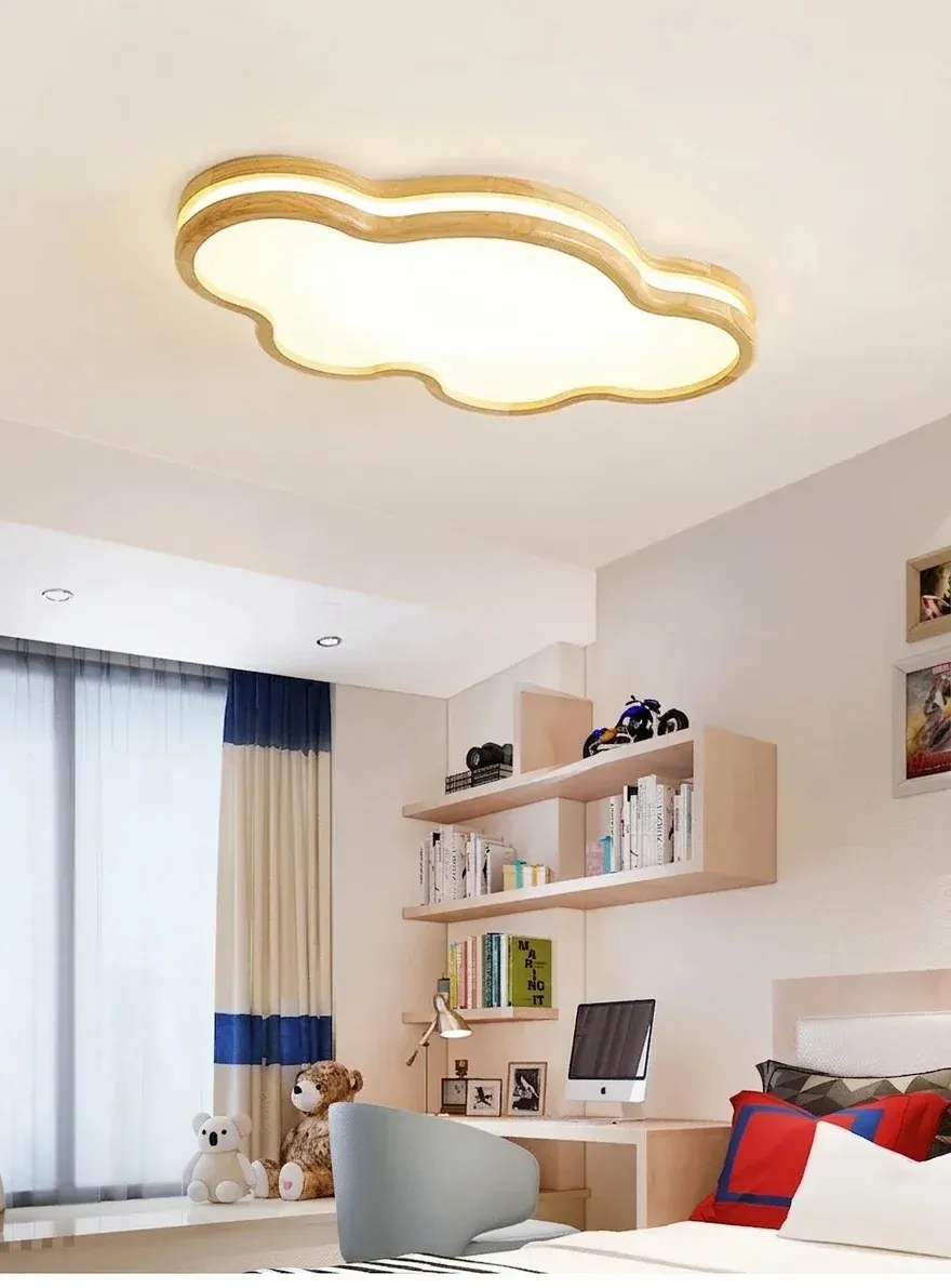 מנורת תקרה ענן מעץ לד נקייה