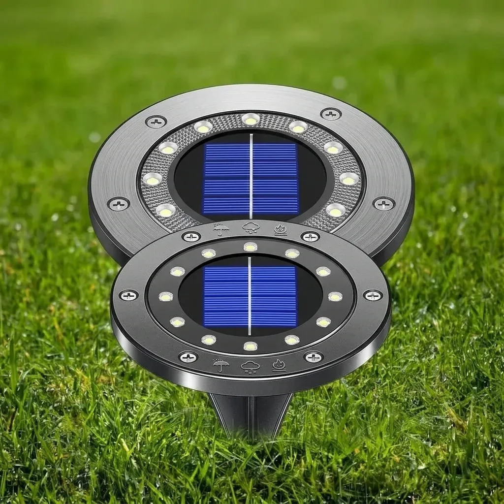 פנס קרקע סולארי עגול 12 לדים