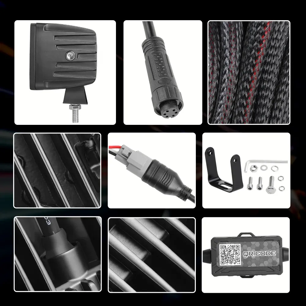 זוג פנסי לד קובייה 3 אינץ' עם תאורת RGB דינמית