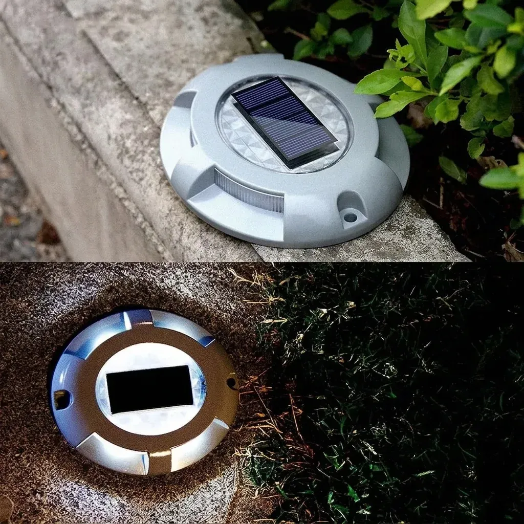 סמן קרקע סולארי לד עגול כסוף