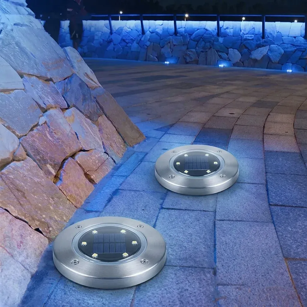 סמן קרקע סולארי לד עגול כסוף