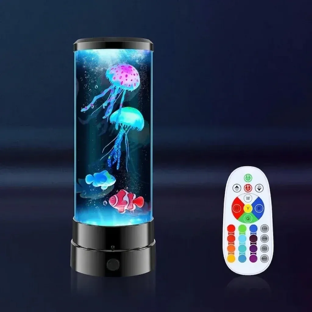 מנורת מדוזה צבעונית עם שלט לבן