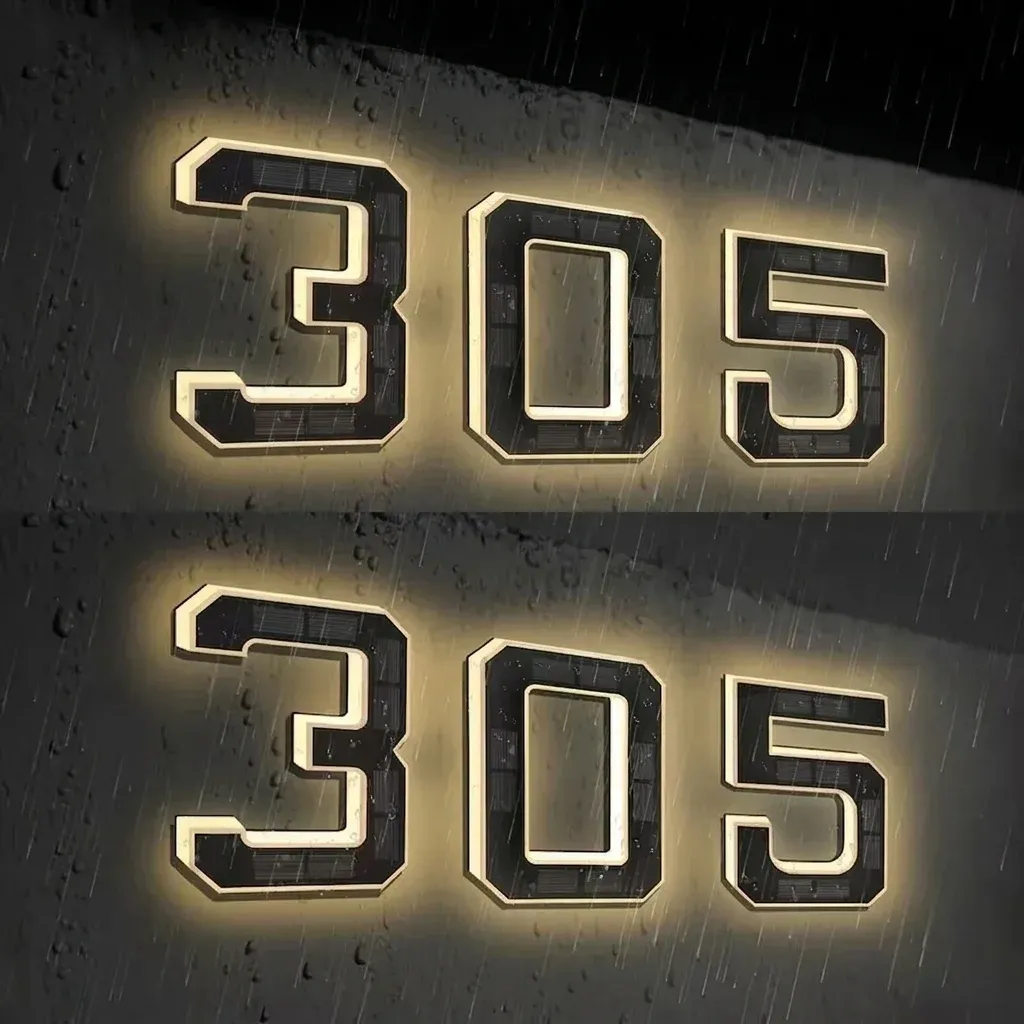 שלט מספר בית סולארי לד שחור