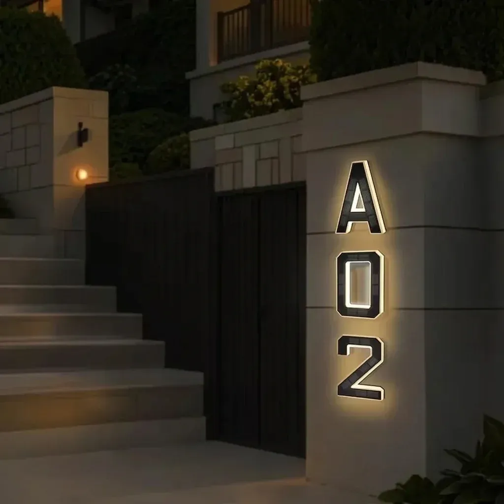 שלט מספר בית סולארי לד שחור