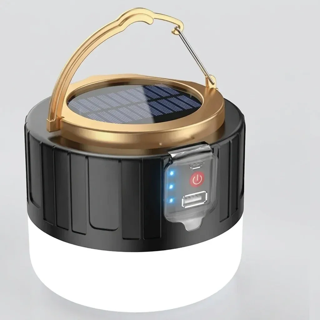 פנס קמפינג סולארי נטען נקי על רקע לבן