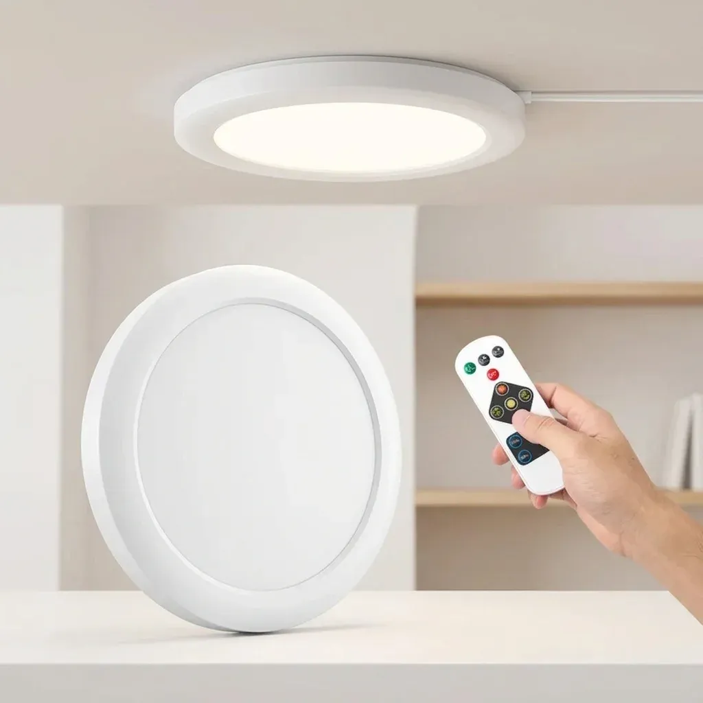 מנורת תקרה נטענת עם שלט לבן