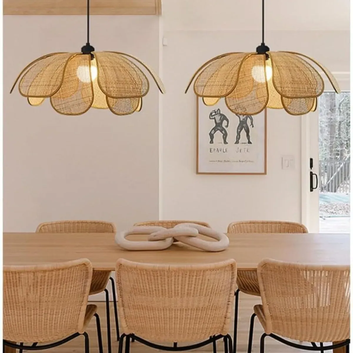 מנורת תלייה ראטן קלועה לבוהו