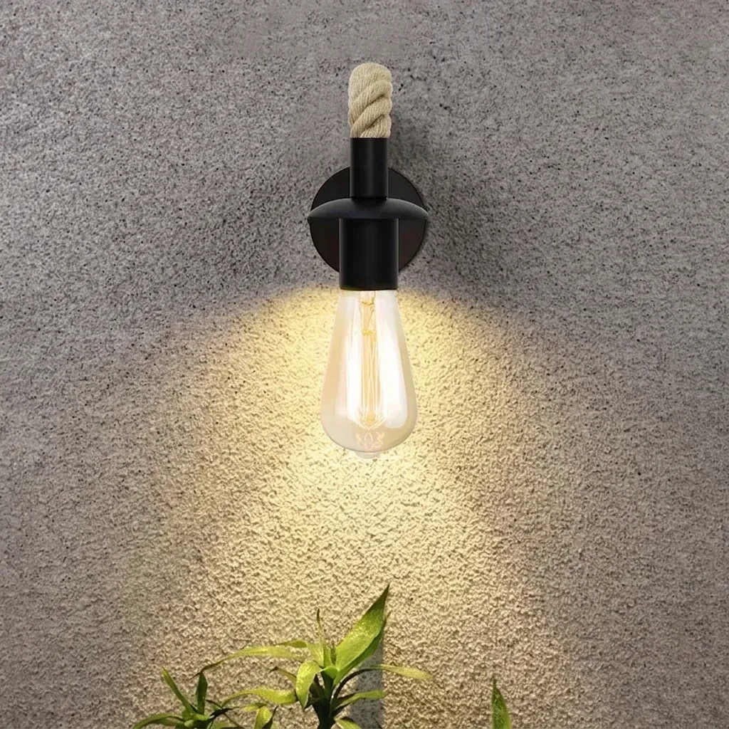 מנורת קיר חבל קנבוס עם נורת אדיסון