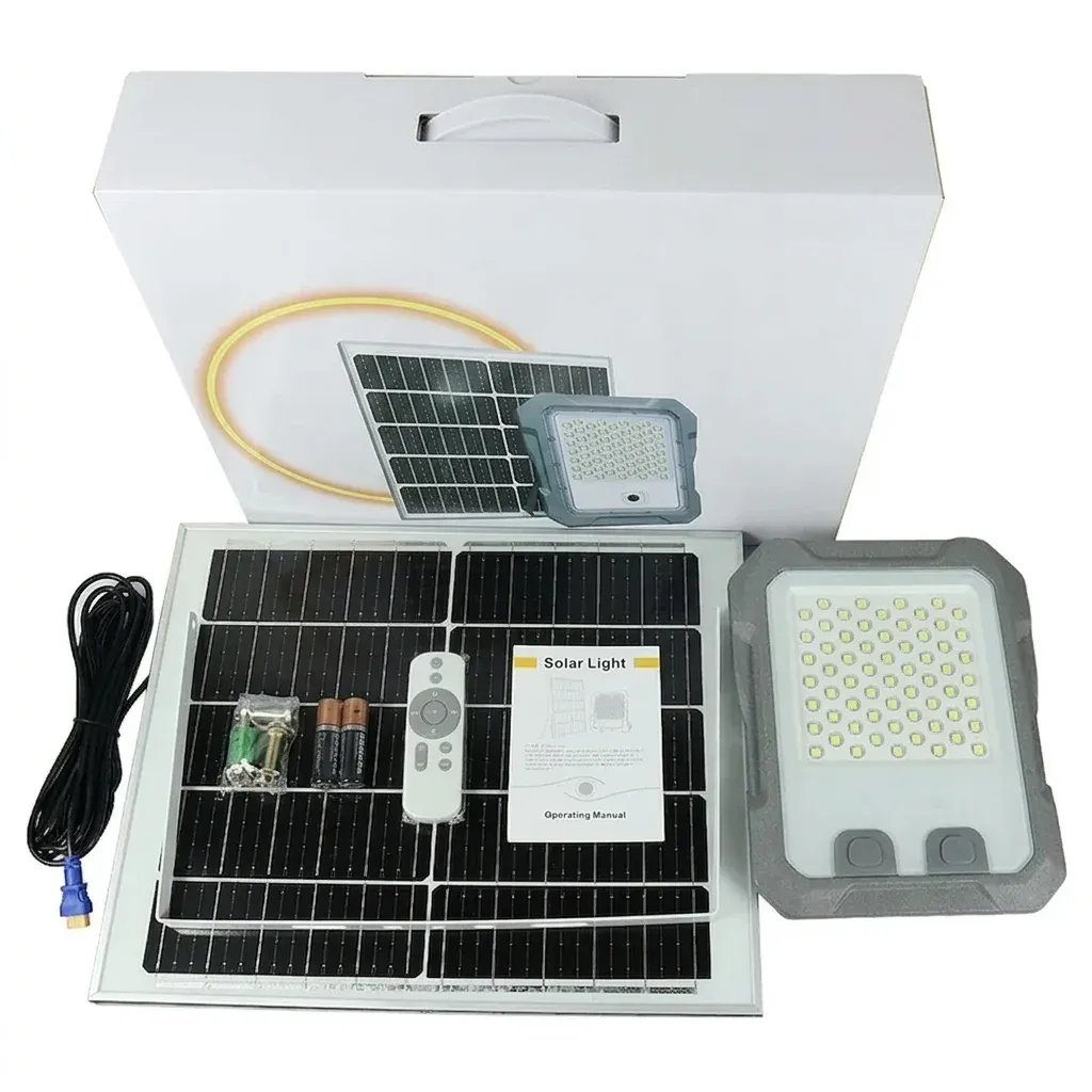 זרקור הצפה סולארי עם פאנל ושלט