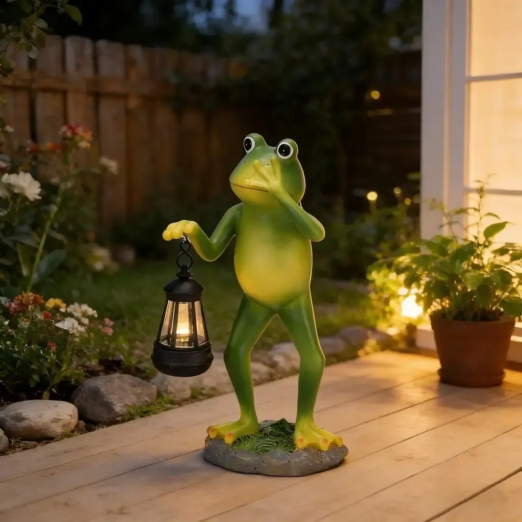 פסל צפרדע סולארי עם פנס לגינה