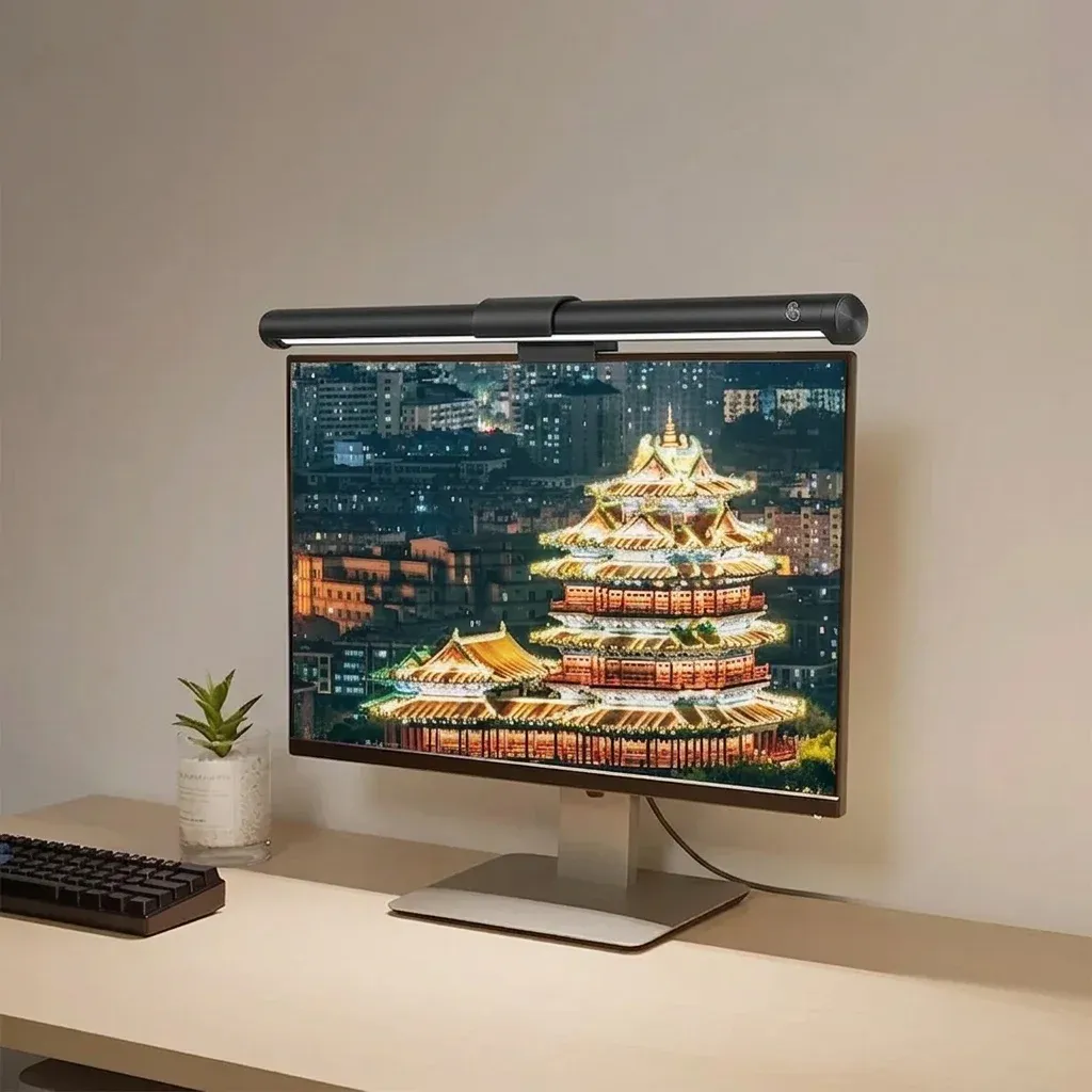 מנורת מסך לד שחורה עם עמעום