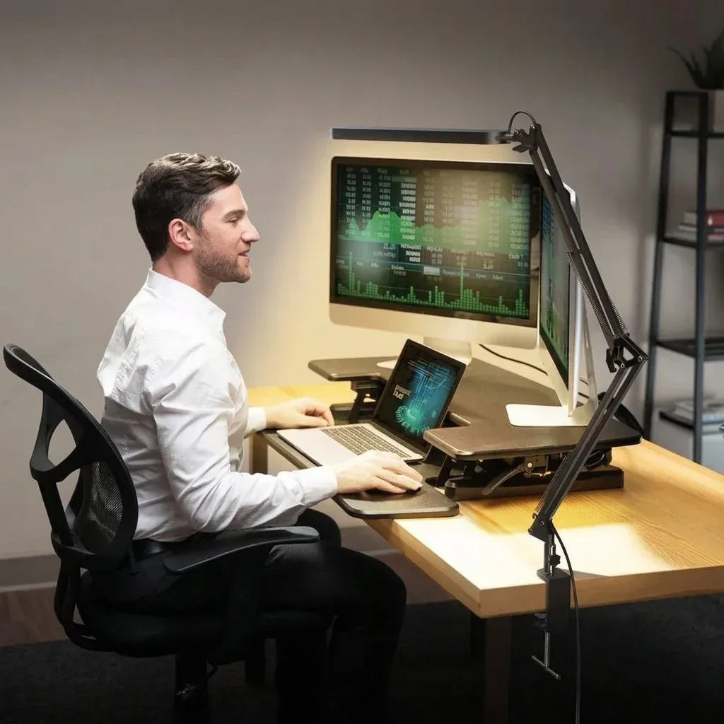 מנורת שולחן קלמפ לד שחורה מתכווננת