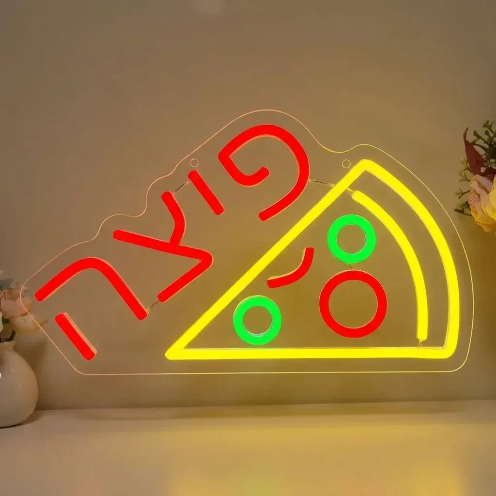 שלט ניאון פיצה מואר בצורת משולש