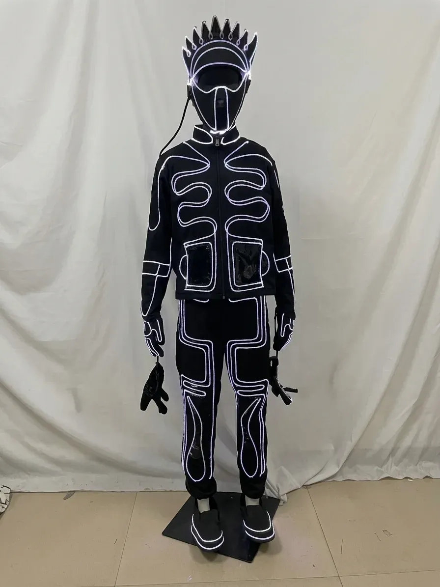 חליפת במה זוהרת בסיבי לד עם קסדה