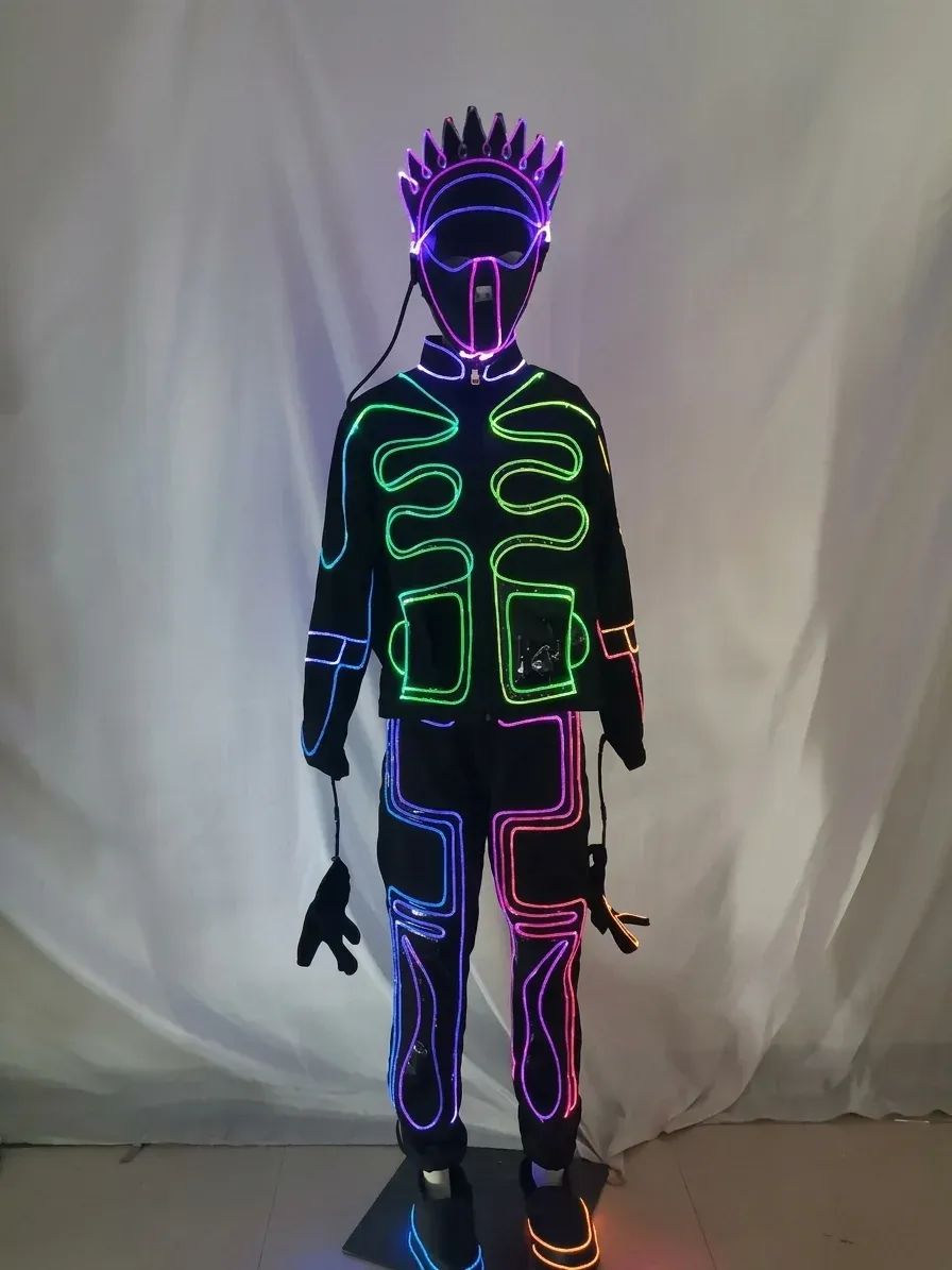 חליפת במה זוהרת בסיבי לד עם קסדה