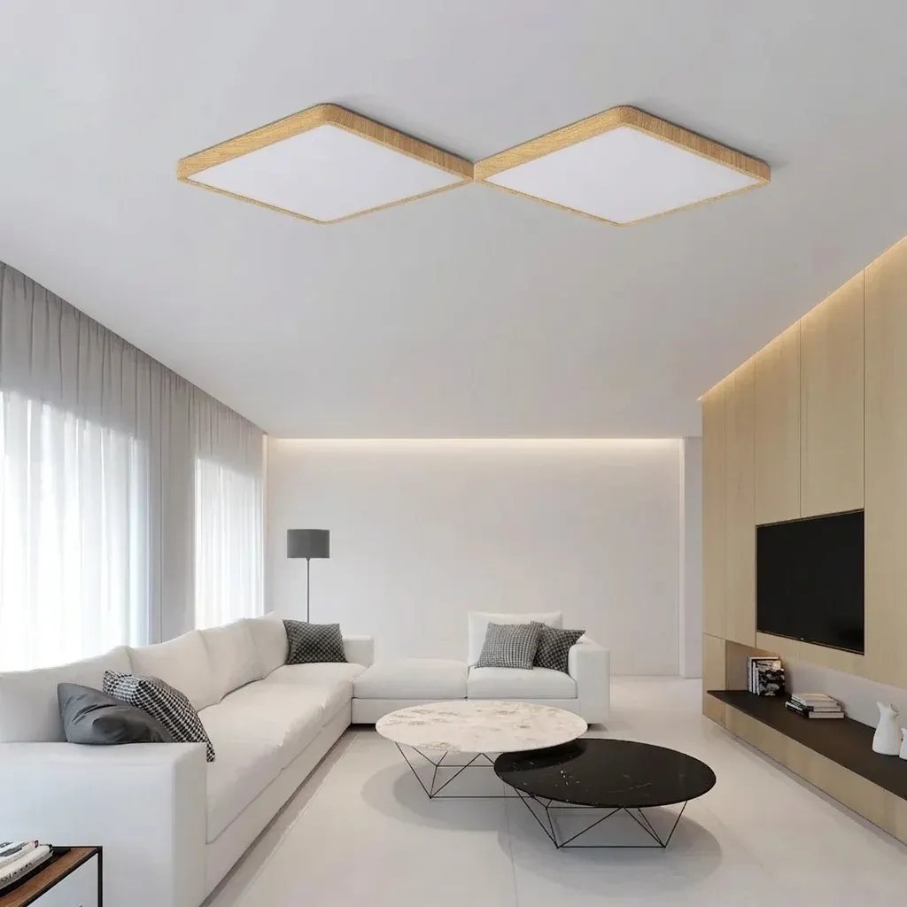 מנורת תקרה חכמה מרובעת דמוי עץ