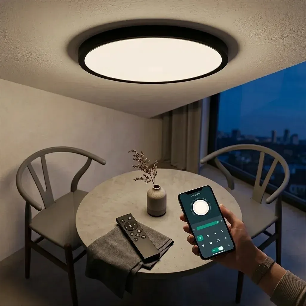 מנורת תקרה חכמה דקה עגולה שחורה