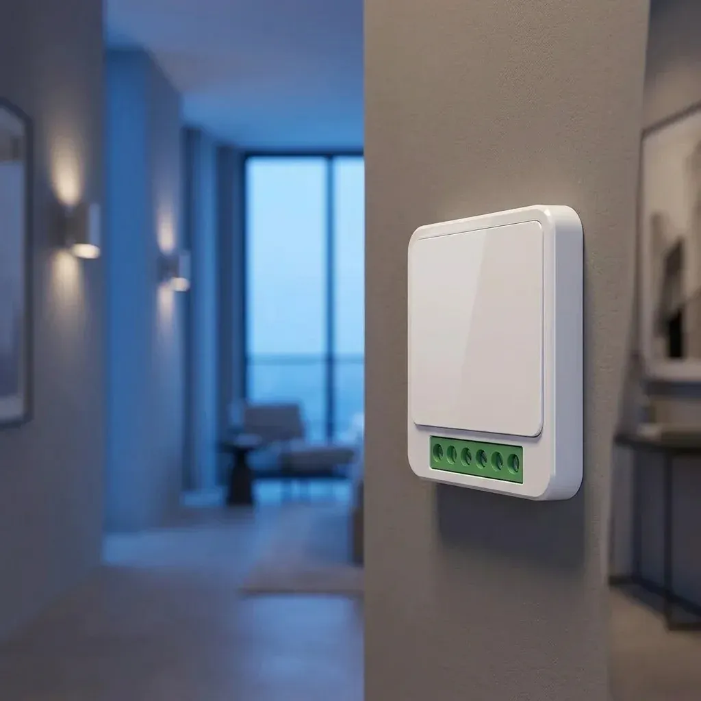 מתג תאורה חכם טואיה לבן על קיר