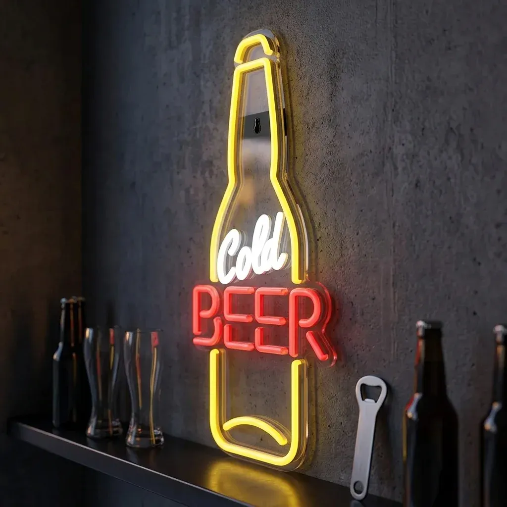 שלט ניאון לד לבירה קרה בפינת בר