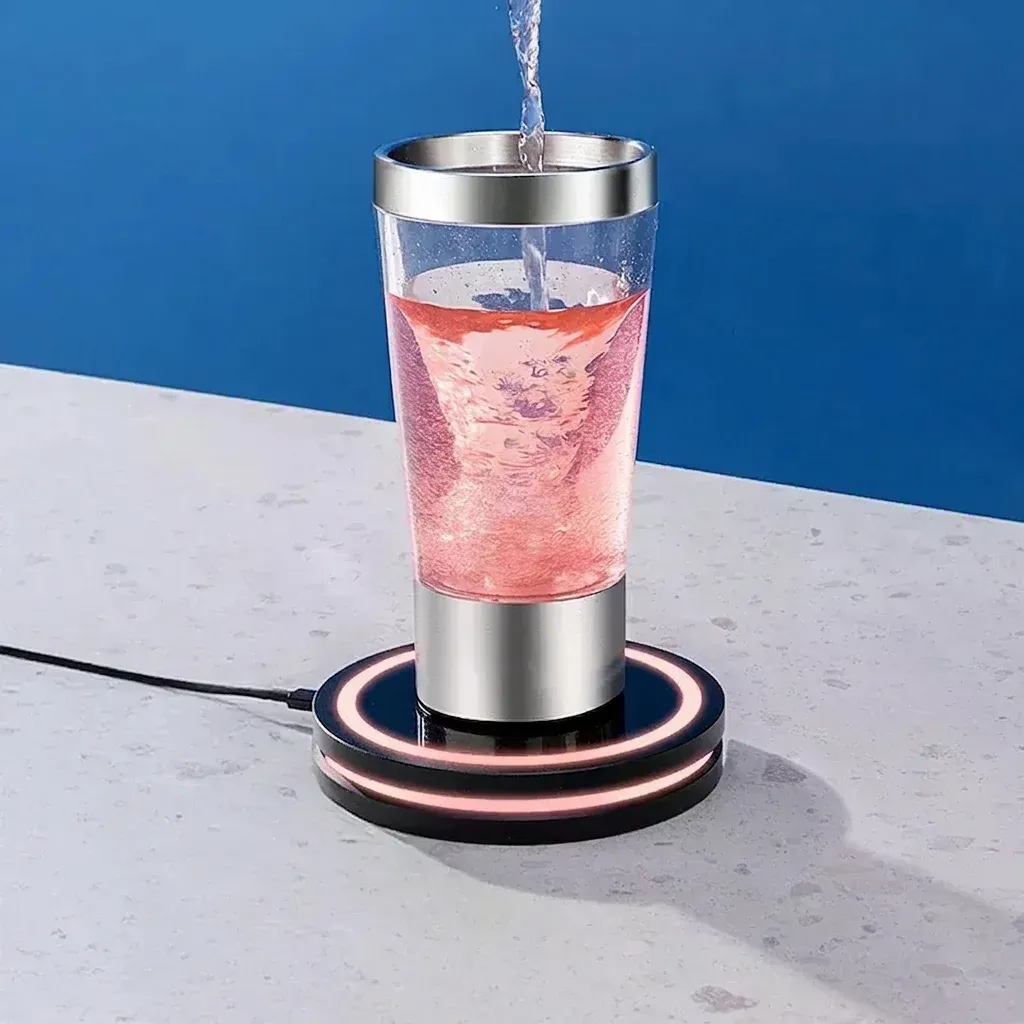 משטח תאורה חכם שחור עם כוס מוארת