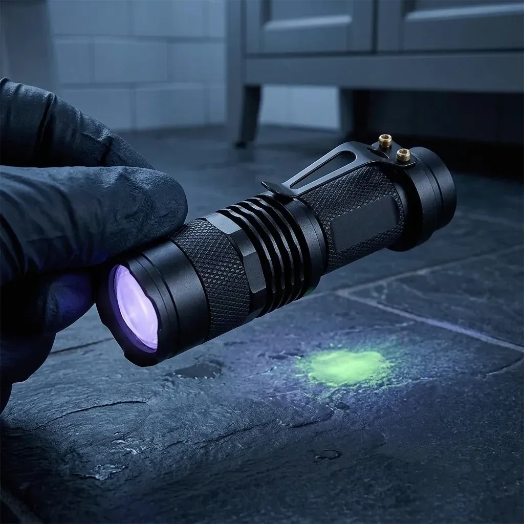 פנס UV שחור בבדיקת כתם בלילה