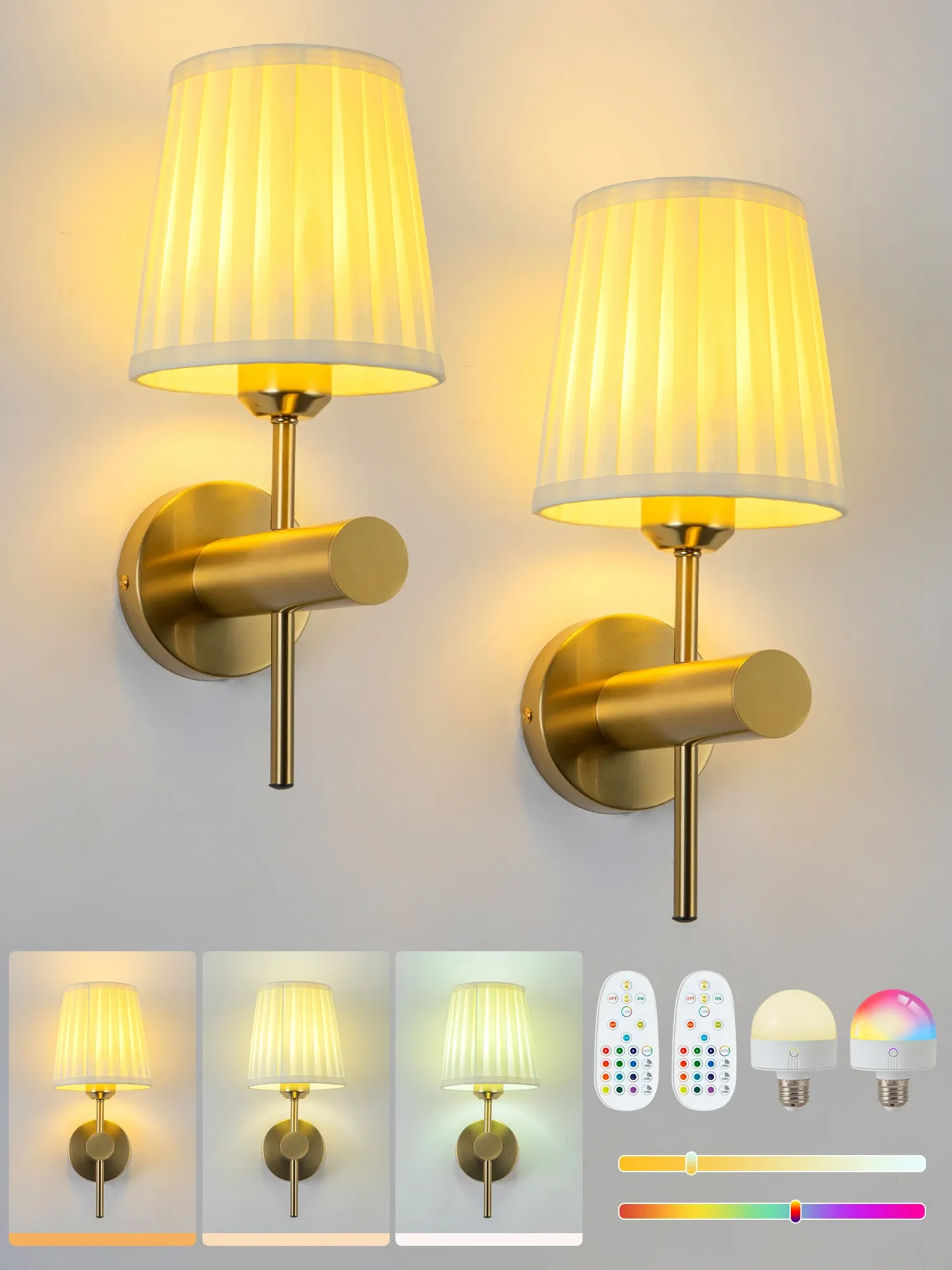 מנורת קיר נטענת עם שלט ועמעום דו גווני