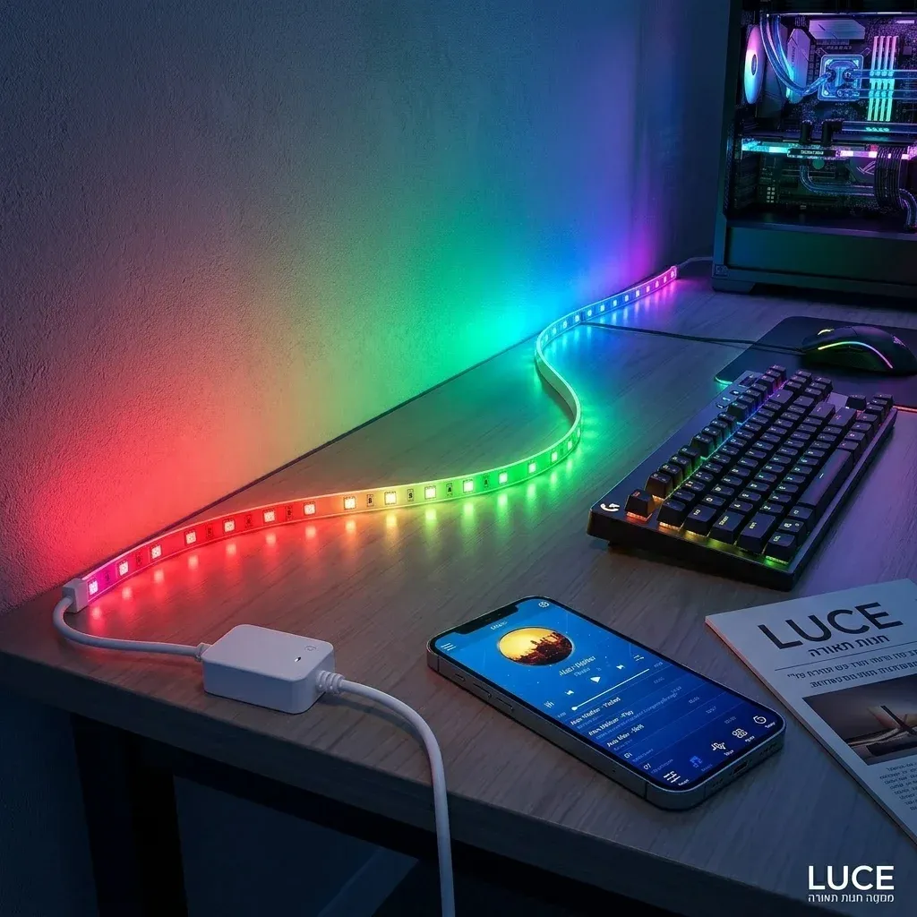 פס לד RGB חכם על שולחן גיימינג