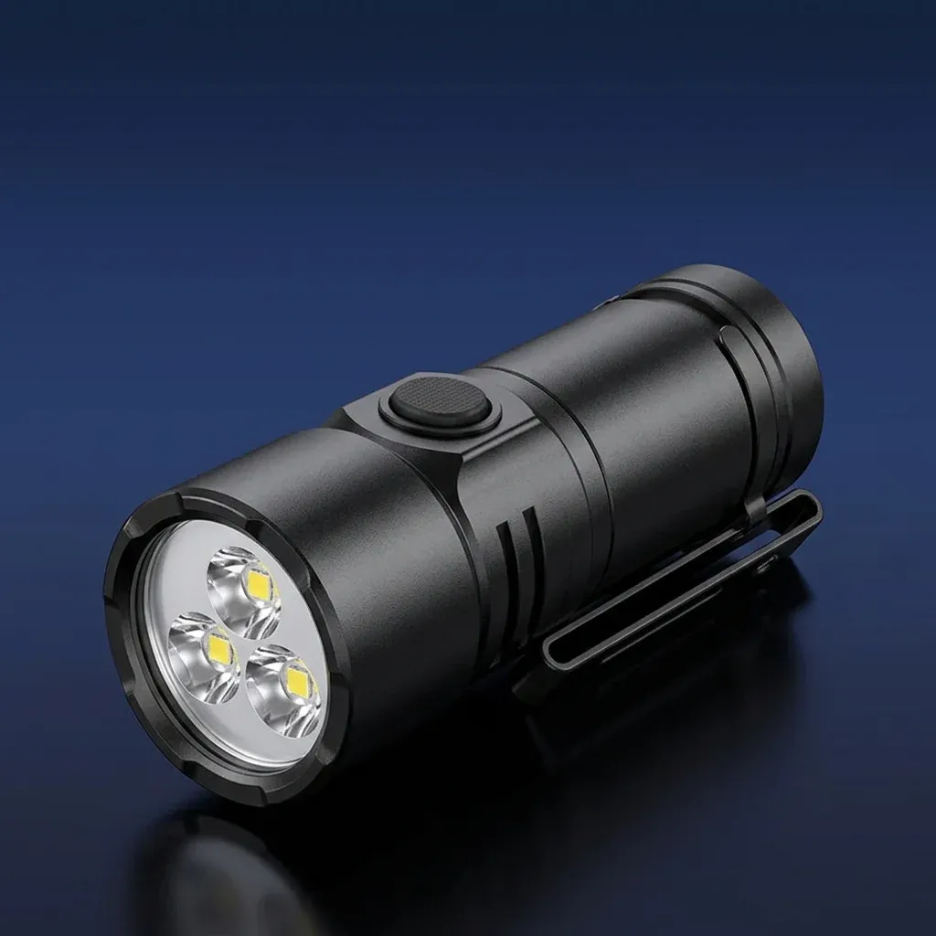 פנס לד קומפקטי נטען עם קליפס שחור