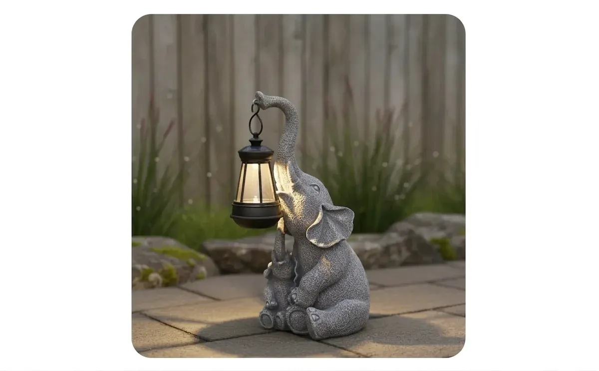 מנורת גן סולארית בצורת פיל אפור