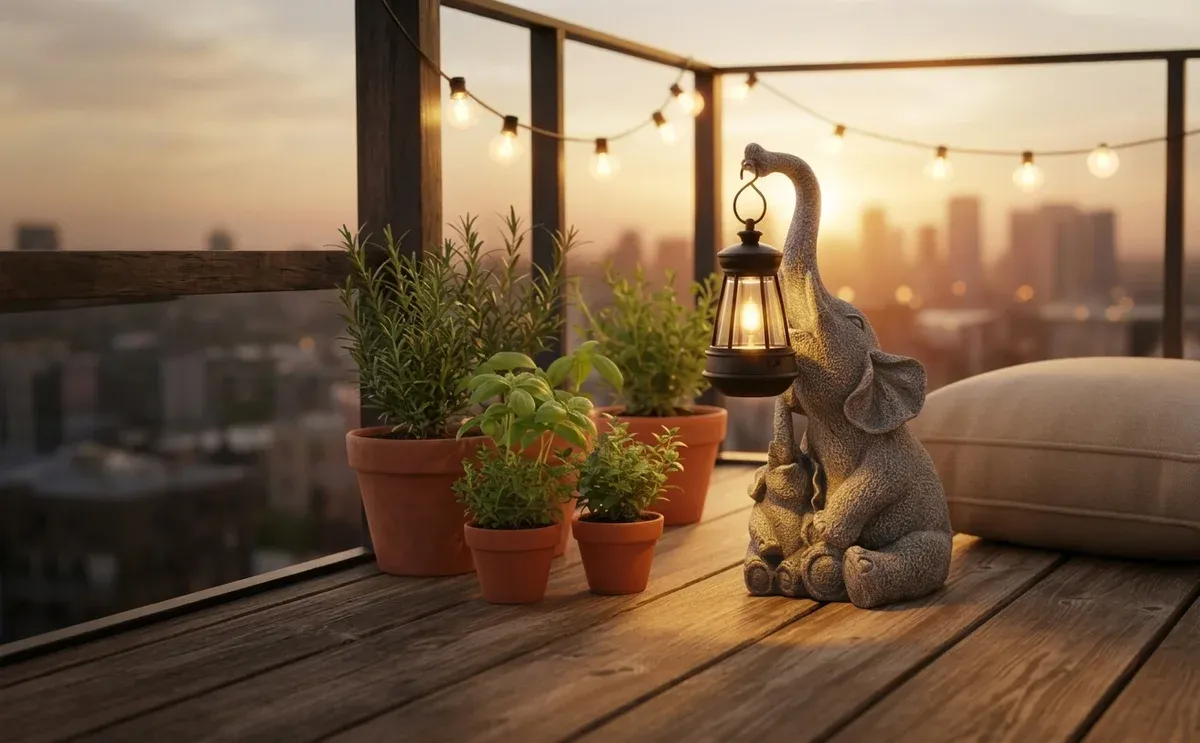 מנורת גן סולארית פיל דקורטיבית אפורה